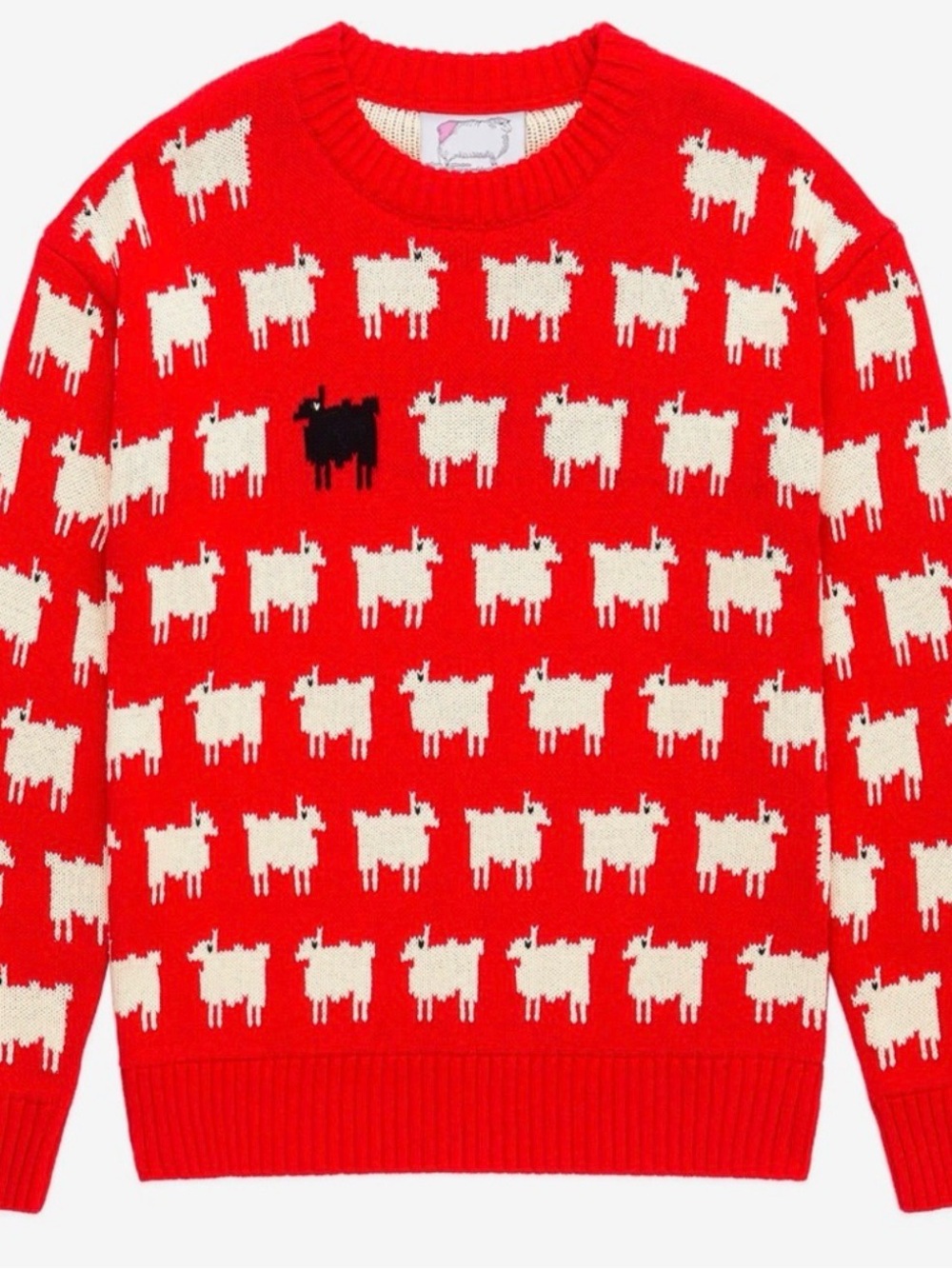 Rowing Blazers Red Crewneck Sweater with White and Black Sheep Motif